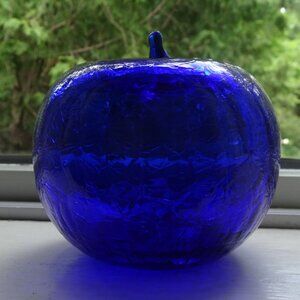 Vintage Cobalt Blue Crackle Glass Apple